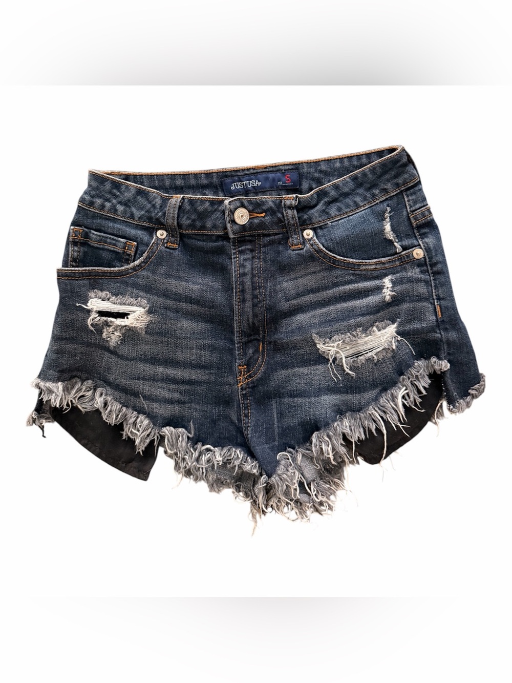 Just USA Dark Blue Distressed Denim Cutoff Shorts